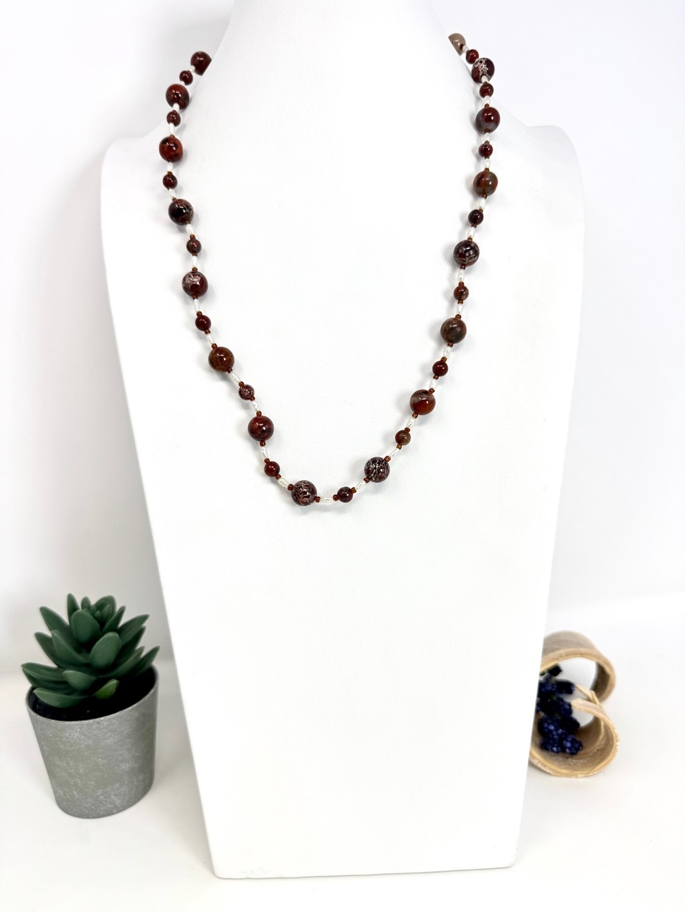 Vintage Natural Brecciated Jasper & Freshwater Pearl Beaded Strand Necklace